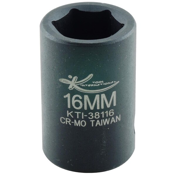K-Tool International 1/2" Drive Impact Socket black oxide, Stndrd 6 Pnt 1/2"Dr, 16mm KTI-38116 - main
